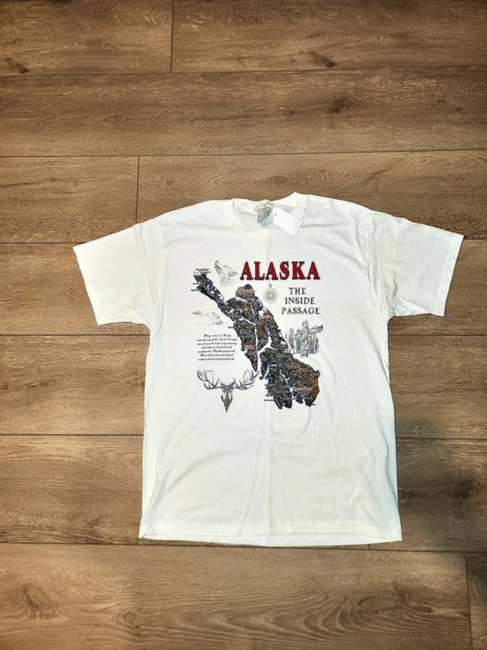 Vintage Y2K Alaska The Inside Passage White Graphic T-shirt Mens Size Large Nwts